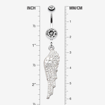 Detail View 1 of Jeweled Angel Wing Sparkle Belly Ring-Clear Gem
